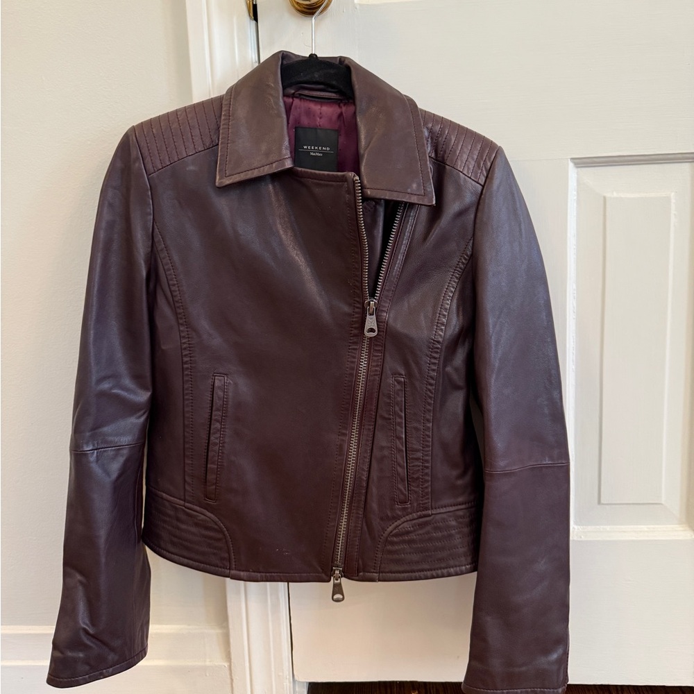 Weekend Max Mara Deep Burgundy Leather Jacket